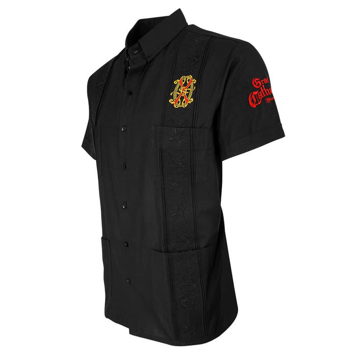 Black Button Up Grand Cathedral Cigars Guayabera